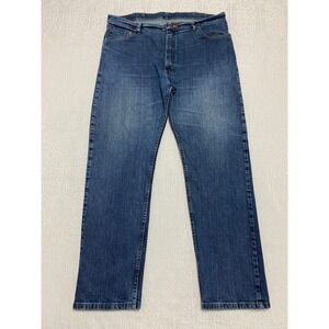 Wrangler Jeans Men's 40x32‎ Blue Denim Regular Fit Straight Whiskers Faded